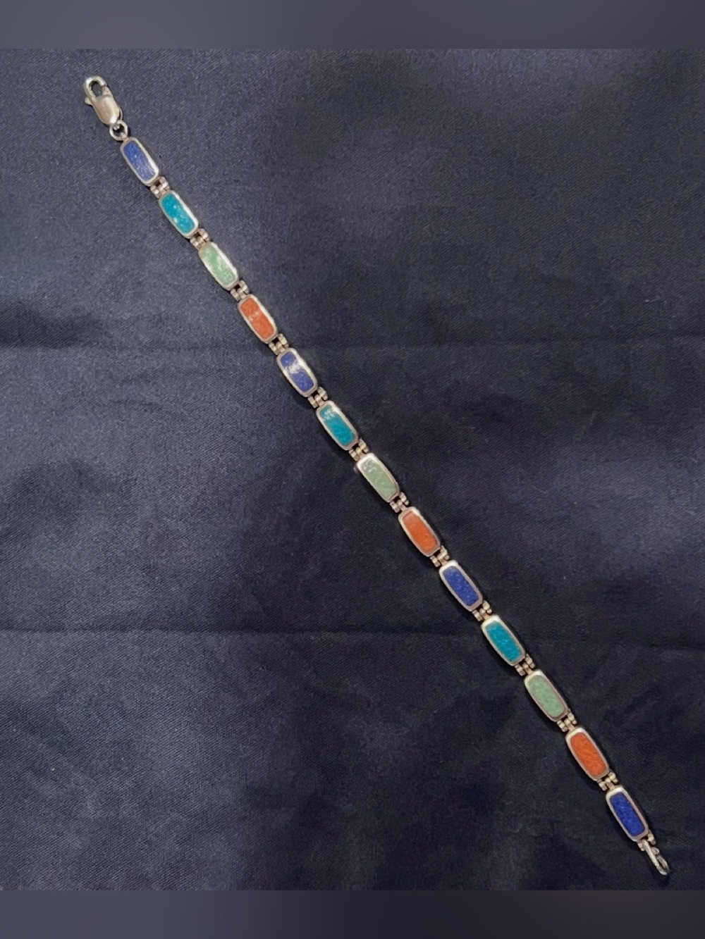 Vintage GM Italy 925 Sterling Silver Multi Gemstone Bracelet